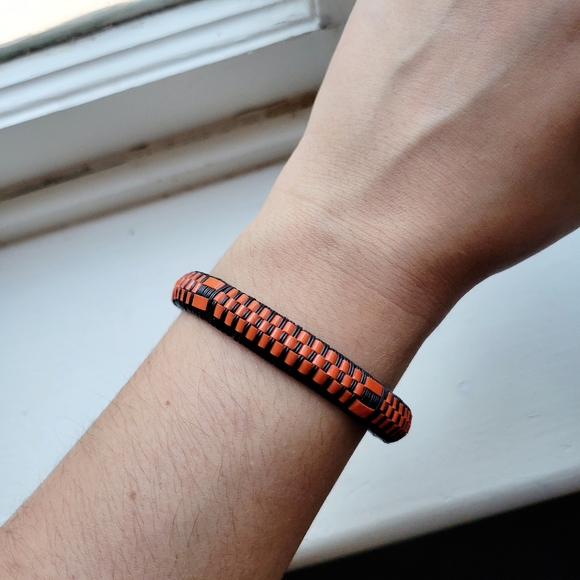 Vintage Classic Black & Orange Woven Weave Bracelet - Picture 1 of 6
